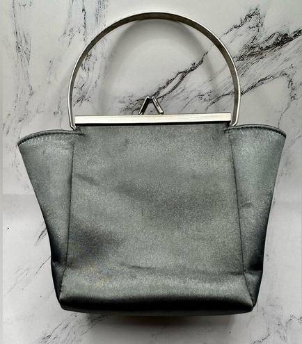 DKNY  Mini Gray Satin Pouch with Silver Handle 