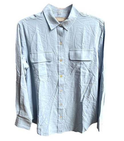 Everlane  The Clean Silk Oversized Button Down Shirt Blue Size 2