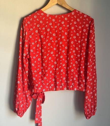 Jason Wu NWOT J  Floral Print Long Sleeve Wrap Blouse Wrap Top