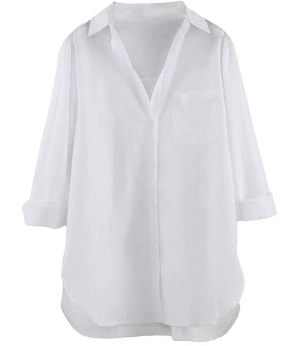 Women's Cotton Linen Shirts White Size M