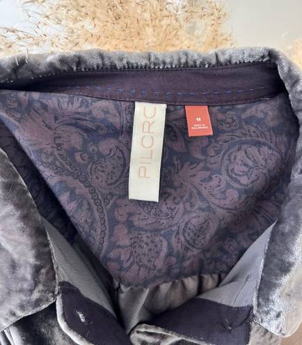 Pilcro Anthropologie Orsay Velvet Buttondown Grey Silver Boho Blouse Size M/L