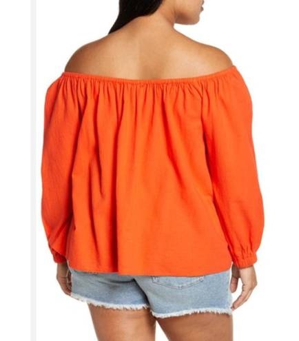 Treasure & Bond  Shirred Off the Shoulder Top Orange Women's Size Medium NWT