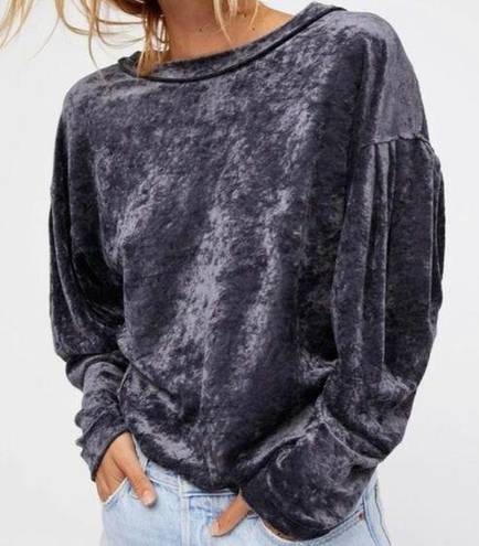 We The Free  People Milan Crushed Velvet Top Gray Size M Long Sleeve Loose Fit