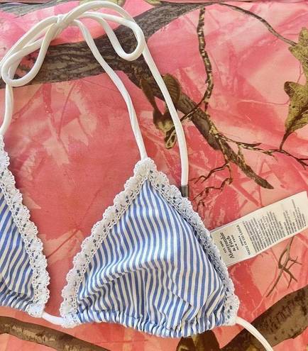 Abercrombie & Fitch  coquette lace blue + white striped triangle bikini top 