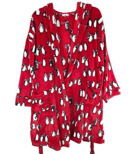 Vera Bradley  Small Medium Robe Playful Penguins Red Mini Belted Fleece Lounge D