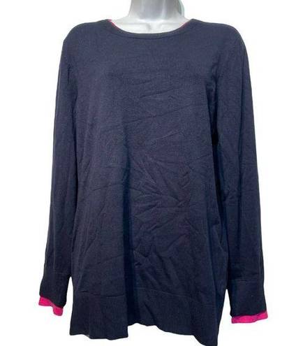 DKNY  navy blue pink trim pullover sweater Womens Size L