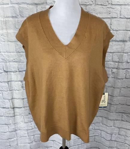 Terra & Sky women 2X 20W-22W sweater vest lightweight v-cut tan