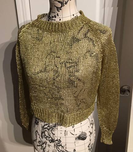 Beach Club New OHS Knit Mesh Metallic Shiny Sheer Net Crop Blouse Long Sleeve Vintage Y2k Knit Chunky Metallic Coverup  Party