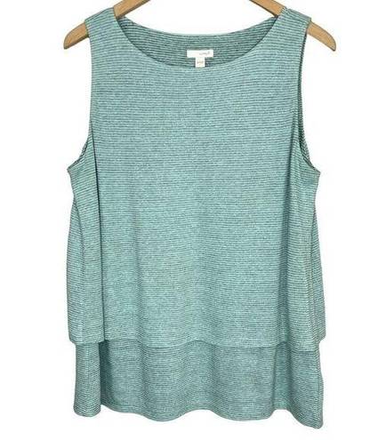 J.Jill  Pure Jill Layered Tank Top Large Mint Green Stripe Linen Blend Casual