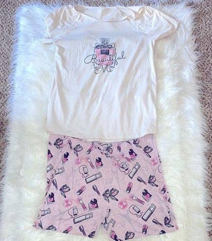 Charlotte Russe  Pink and White Beautiful Me Makeup Print Pajama Set