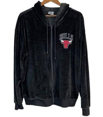 Nba  Chicago‎ Bulls Sweatshirt Jacket Hoodie Zip Up Womens Size XL Black Velour