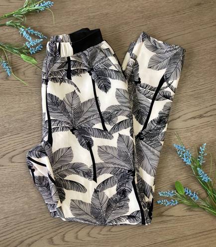 Blue Rain White And Black Palm Leaf Joggers With Elastic Waist Band 