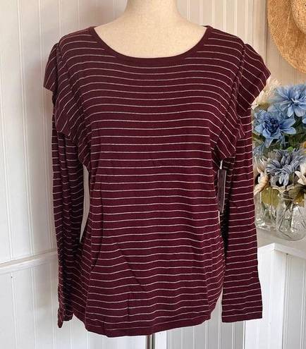 a.n.a  Burgundy & Grey Striped Sweater Long Sleeve Ruffle.