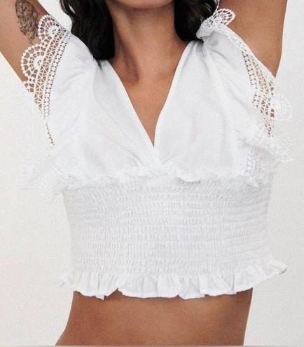 ZARA WHTE RUFFLED BLOUSE CROP TOP XS