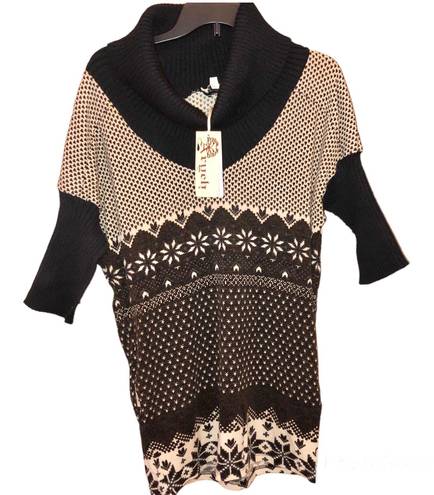 Aryeh Turtleneck Fair Isle Mixed print Sweater Tan Black medium