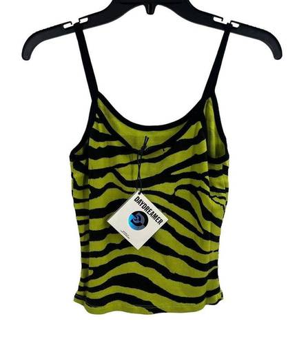 Daydreamer  Zebra Shrunken Green Ribbed Spaghetti Crop Tank XL New