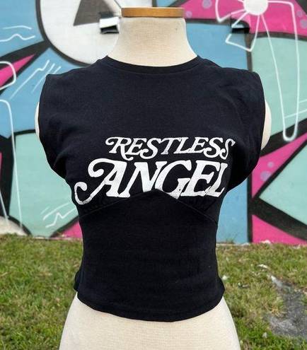 Bershka  Restless Angel' Slogan Volume Shoulder Tank Top Size M