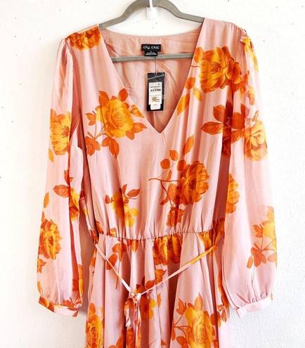 City Chic  Dress Rose Floral Print V-Neck Long Sleeve A-Line Maxi Dress Sz 16 NWT