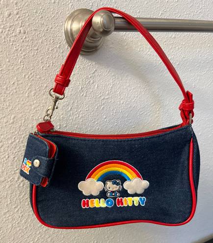 Sanrio Vintage 2003  HELLO KITTY Mini BLUE Purse Embroidered Rainbow **RARE**