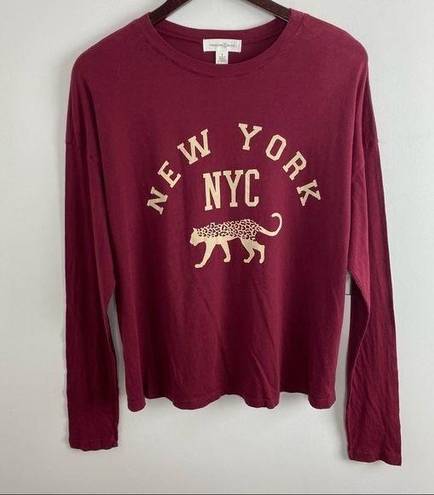 Treasure & Bond New  Maroon New York Graphic Long Sleeve Leopard T-shirt Sz Small