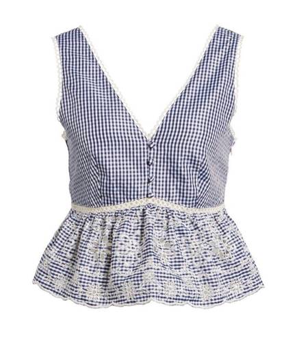 J.O.A. Embroidered Peplum Gingham Cropped Top, Size M New with Tag