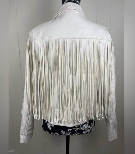 Main Strip  Faux Leather Fringe Jacket Size M