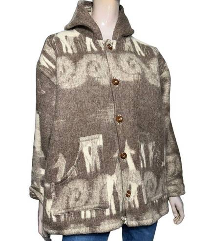 Los Andes Imports Vintage Women’s L Gray Cream Aztec Print Handmade Wool Coat Size L