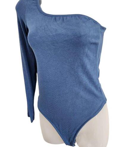 Klassy Network  One Shoulder Brami Bodysuit Blue Top Built in Bra Size Medium