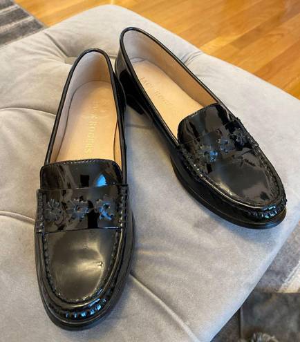 Jack Rogers Womens Remy Black Patent Leather Loafers Flowers Slip On, Size 7.5