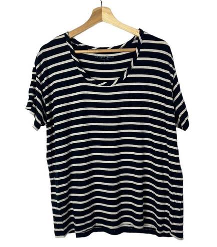 Draper James  Navy Blue & White Stripe Short Sleeve T-Shirt L