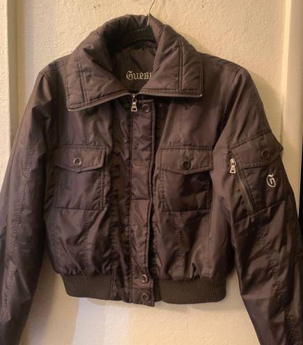 Guess Medium Cargo Y2K Style Embroidered Pocketed Zip Up Collared Puffer Jacket