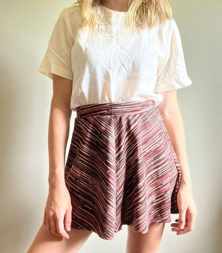 Full Tilt  100% Rayon Striped Maroon / Pink Mini Party Skirt Elastic Waist