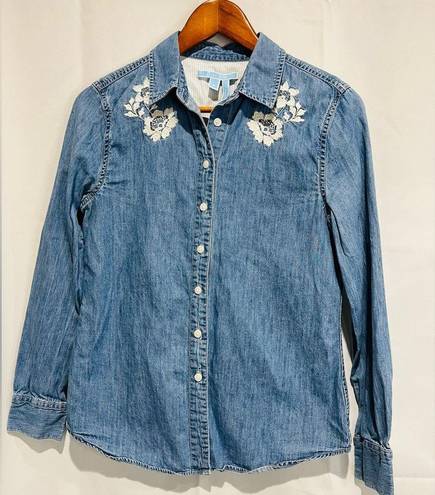 Draper James  Howdy Embroidered Chambray Button Down