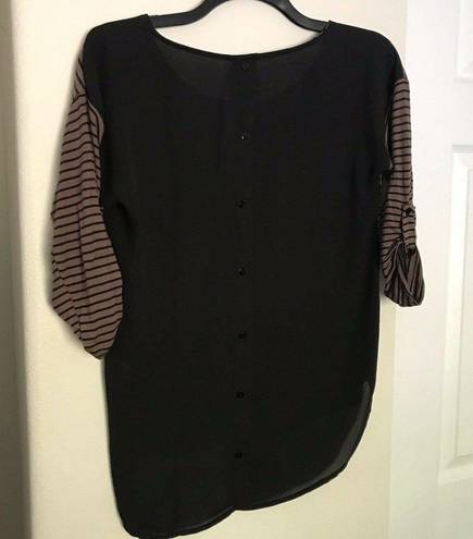 Bobeau  Black/Brown Striped Top With Sheer Back - Size Small - Roll Tab Sleeves