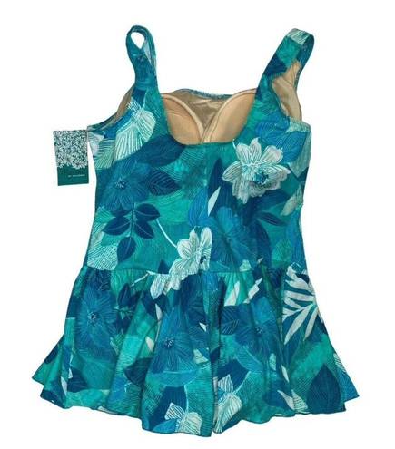 Maxine of Hollywood *New  One Piece Swim Dress Womens Sz 24W Teal Floral Swimsuit