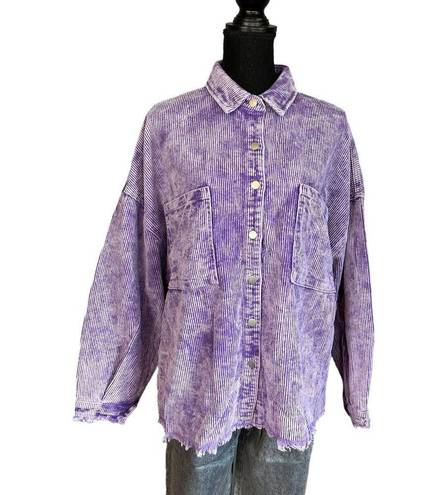 POL Purple Corduroy Shacket Button Up Jacket MEDIUM Oversize Balloon Sleeves  NEW