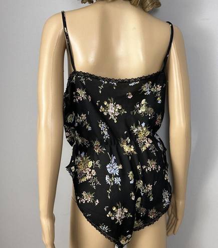 Petra Fashions Vintage  Teddy Bodysuit Lingerie Size Large Sheer Black Floral USA