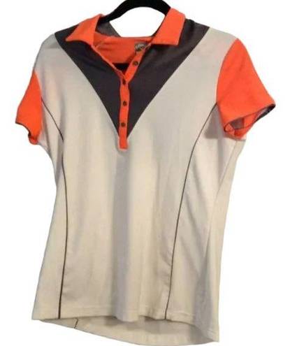 Callaway Golf  womens short sleeve polo Medium M gray neon orange white opti dri