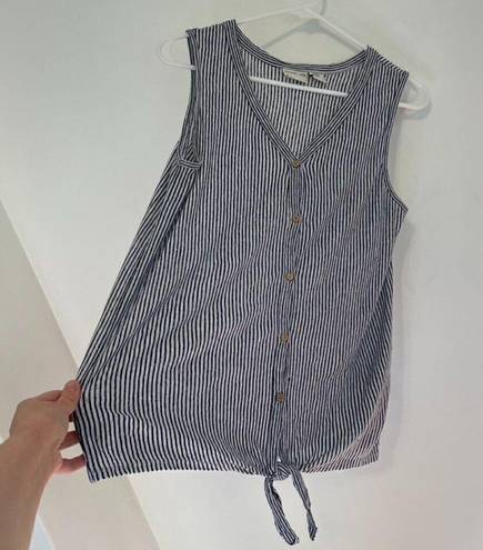 Rachel Zoe  Navy Blue White Striped Sleeveless Button Tie Knot 100% Linen Tank M