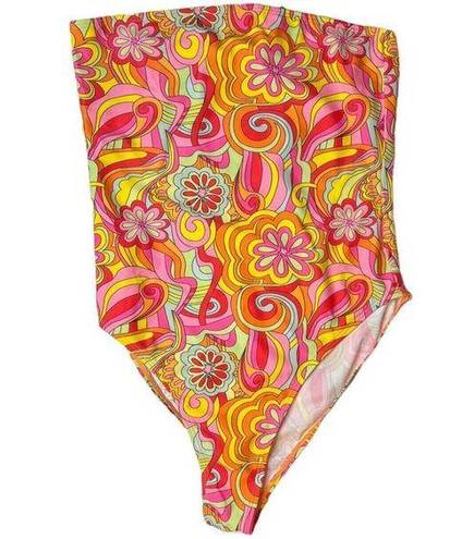 Boohoo  70s Floral Bandeau One Piece Swimsuit Size 6 US New