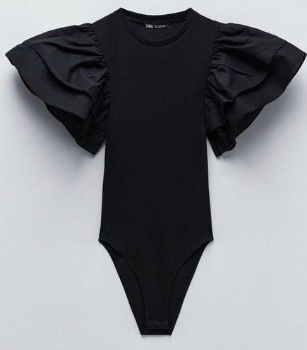 ZARA Black Ruffle Sleeve Bodysuit