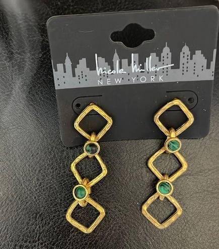 Nicole Miller New Unique  Diamond shapes w Green Crystals Earrings