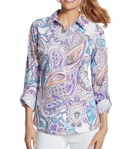 Chico's  Womens S No Iron Paisley Print Button Down