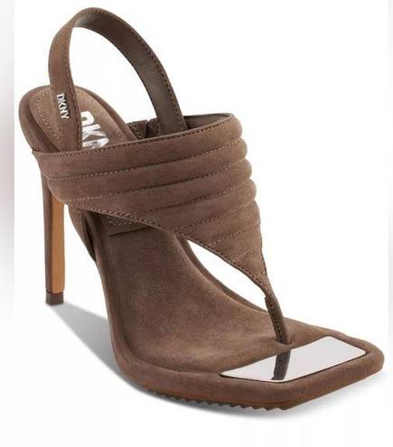 DKNY NWOB  Size 6.5 Brown Leather Ranae Square Toe Slingback Stiletto Sandal