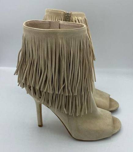 Sam Edelman  Arizona Beige Suede Fringe Open Toe Booties Nashville boho western