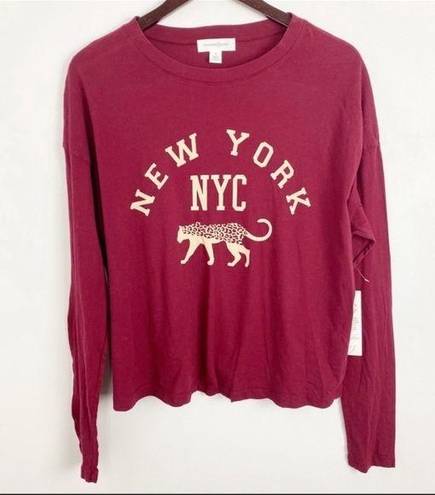 Treasure & Bond New  Maroon NYC Long Sleeve Crew Neck Graphic T-Shirt Sz Small