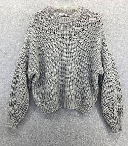 Elodie  Cable Knit Sweater Gray Long Sleeve Short Size Medium Oversized