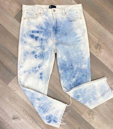 Gap  Tie Dye High Rise Raw Hem Cropped Boyfriend Jeans White Blue 10