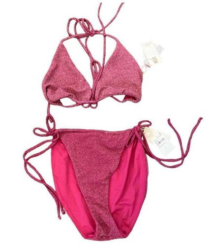 Good American NWT  Sparkle Tiny Ties Bikini in Hawaiian Pink Size 5 & 7