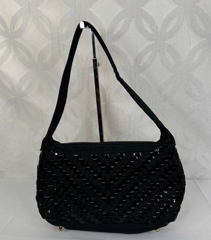 Salvatore Ferragamo  Black Woven Patent Shoulder Bag